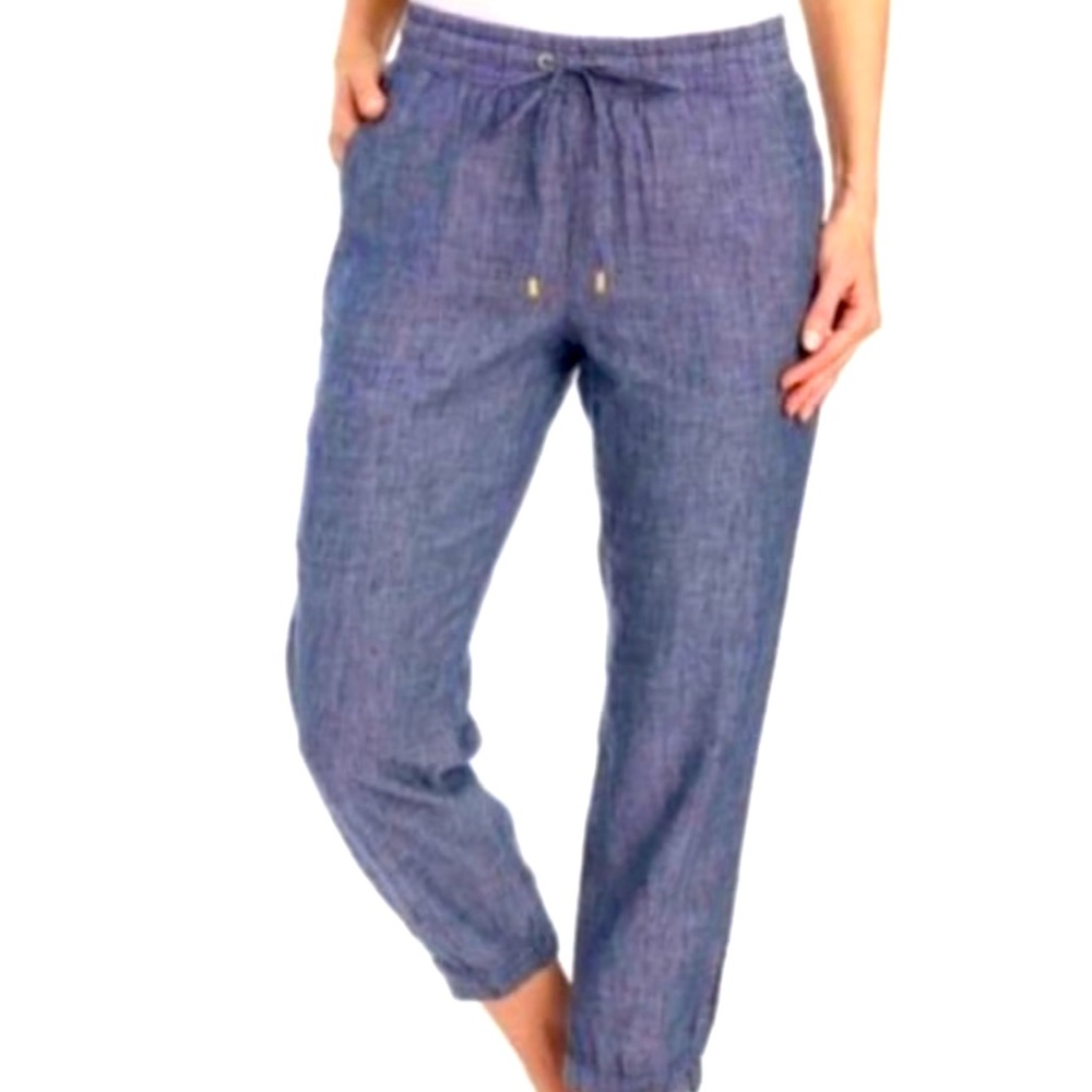 Ellen Tracy Blue Cuffed Ankle Pants sz L Tencel